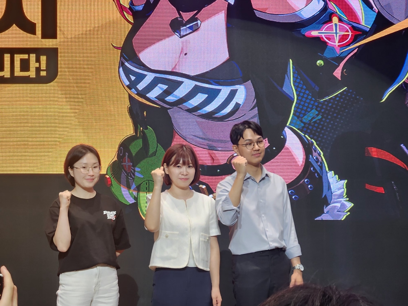 호요버스 신작 젠레스 존 제로 미디어데이 현장. 사진은 왼쪽부터 박경미 호요버스 코리아 마케팅 팀장, 황란 지사장, 이인재 운영팀장. / 사진=김재훈 기자