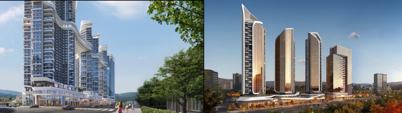 래미안 수페루스 투시도(왼쪽), 트리니티 아이파크 투시도./사진제공=각사