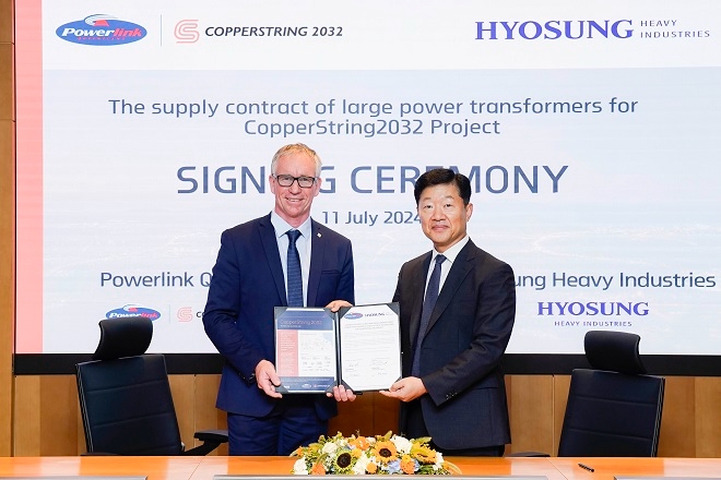 대릴 로웰 파워링크 CFO(왼쪽)와 우태희 효성중공업 대표. 사진=효성중공업