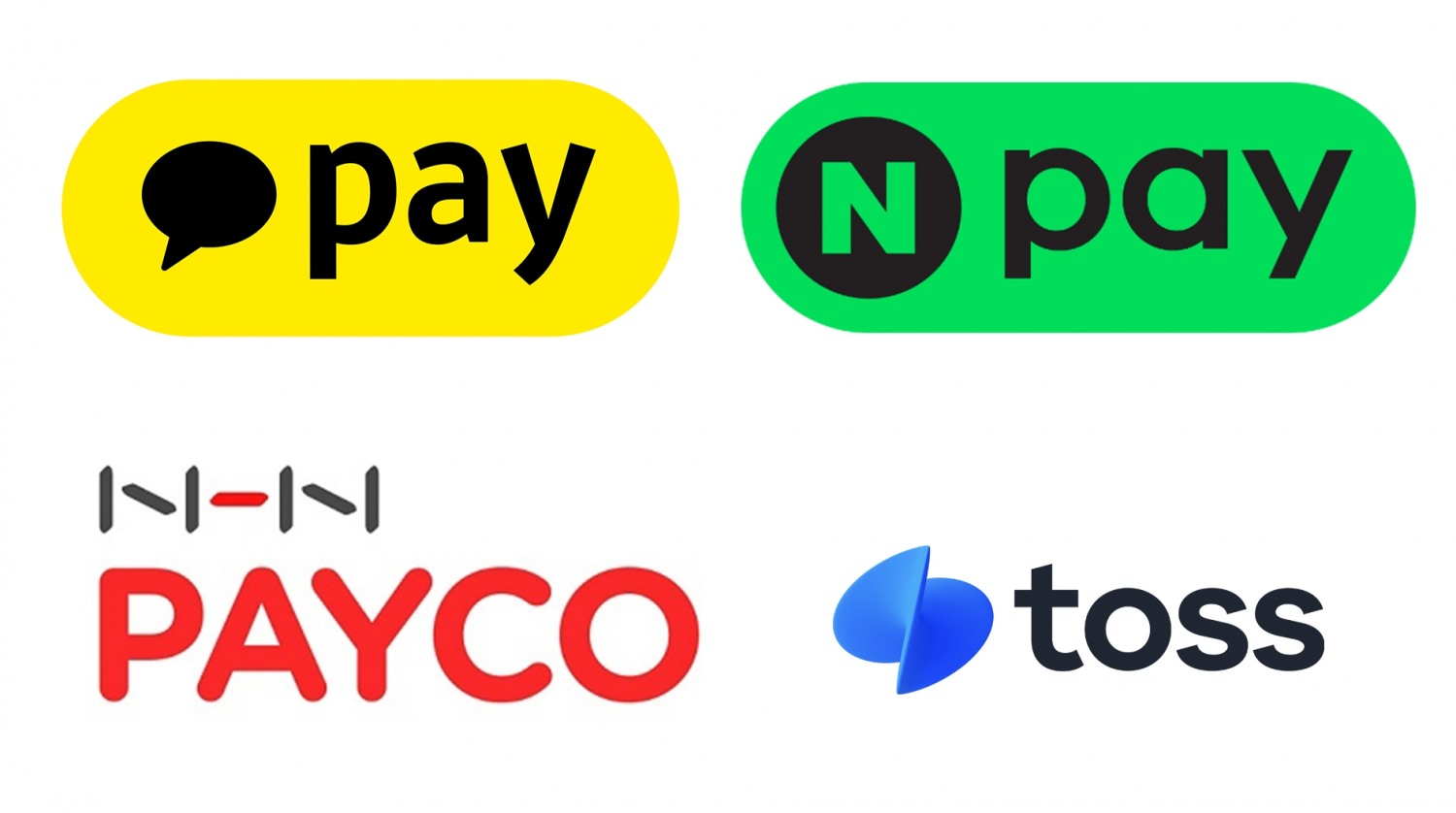 ▲카카오페이, 네이버페이, NHN페이코, 토스 로고./사진 제공 = 각 사