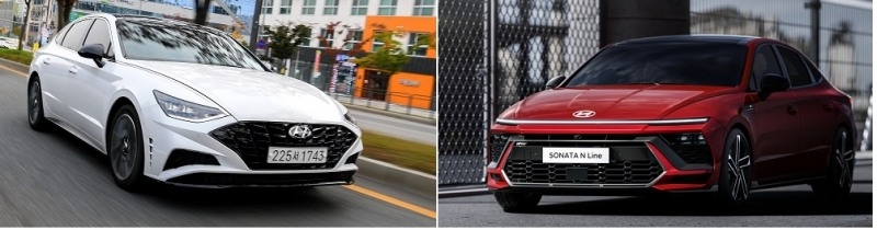 쏘나타 8세대(왼쪽)와 8세대 페이스리프트.