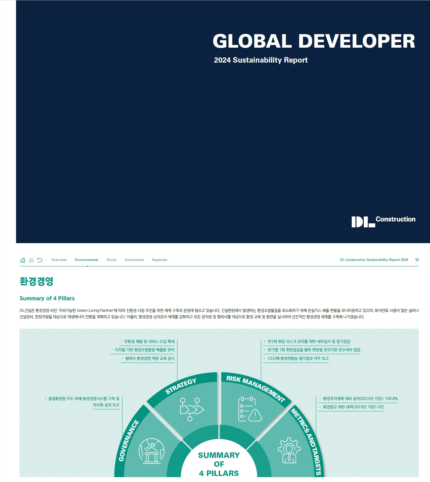 DL건설 지속가능경영보고서 표지 및 내지 이미지./사진제공=DL건설