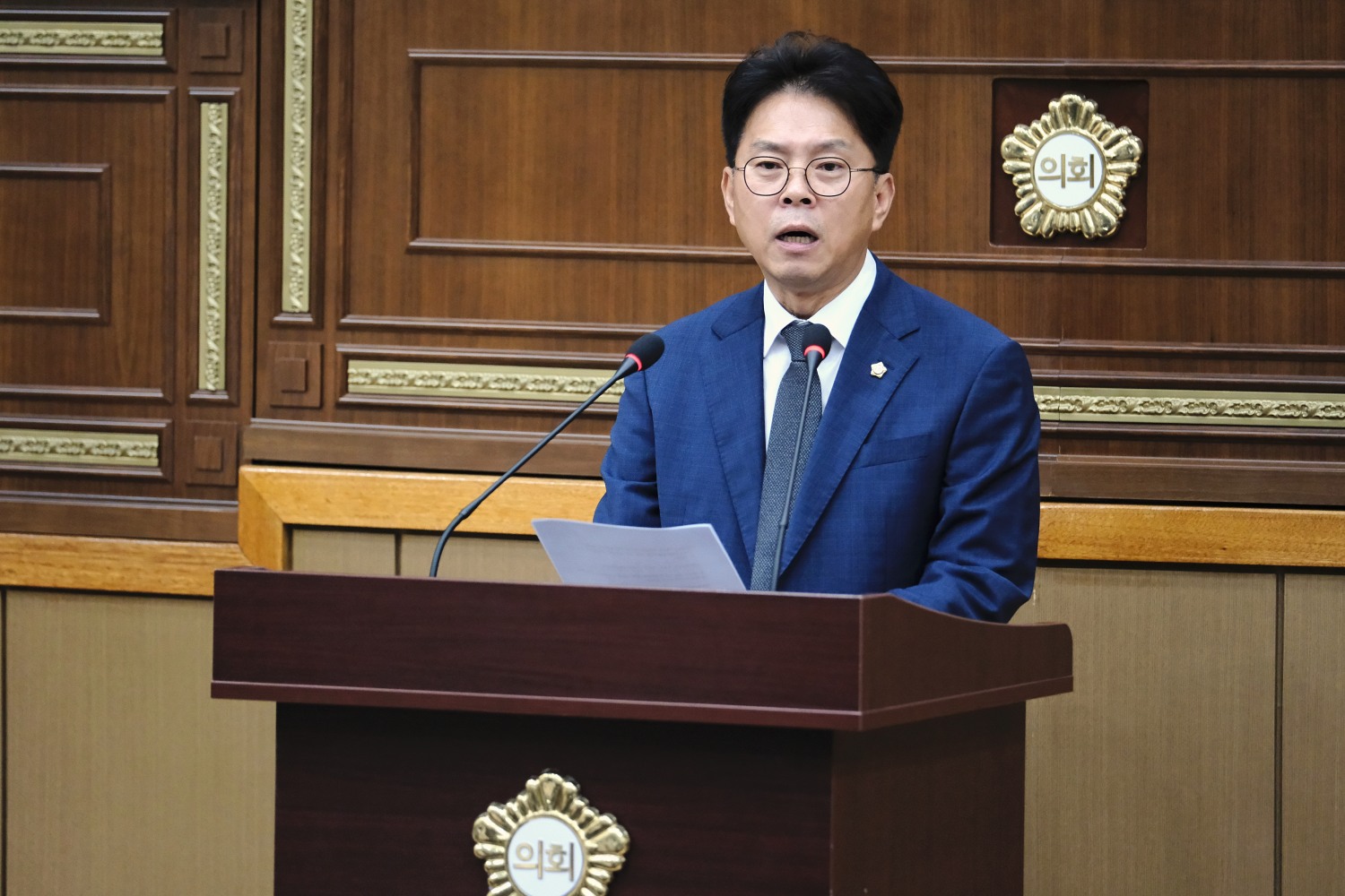 남해석 마포구의원이 5분 발언을 하는 모습./사진제공=마포구의회