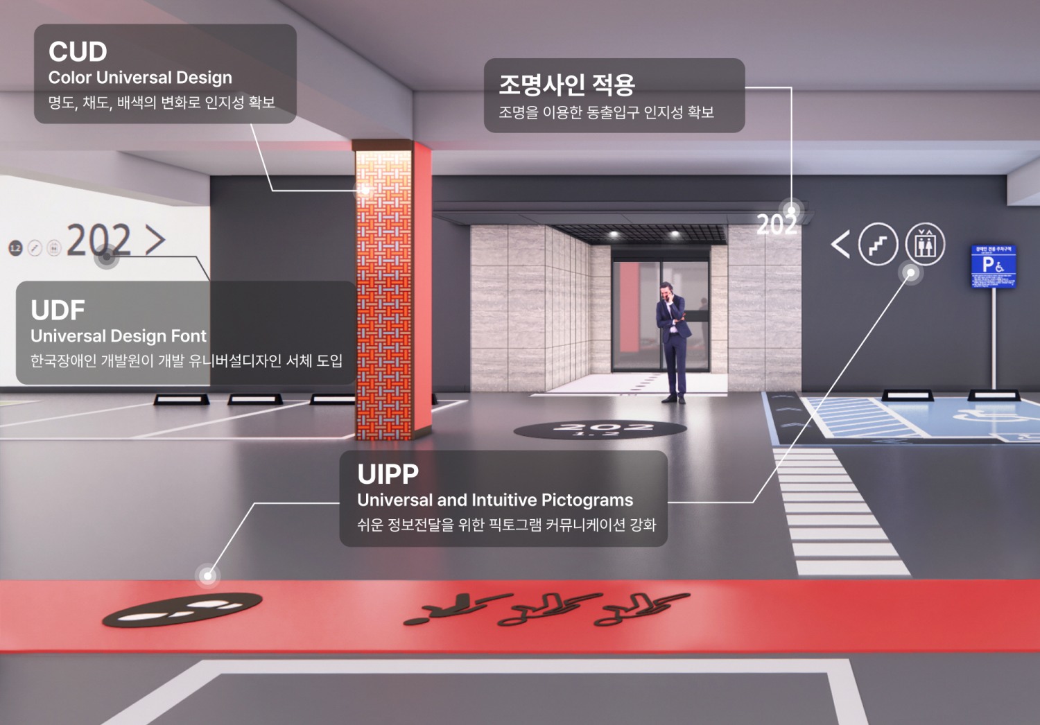 유니버설 디자인 웨이파인딩 시스템 적용./사진제공=현대건설