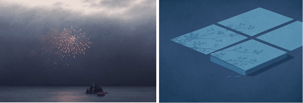 좌) 이정호, fireworks, 2020, Digital Artwork, Giclee Print, 60x40cm,우) 이정호, moonlight, 2021, Digital Artwork, Giclee Print, 60x40cm