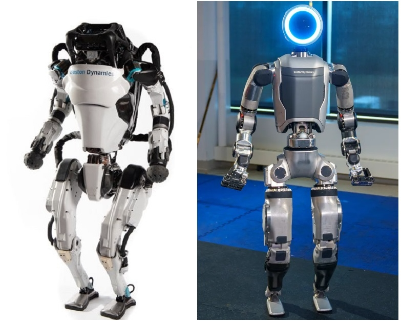 Boston Dynamics first-generation hydraulic atlas (left) and second-generation electronic atlas.