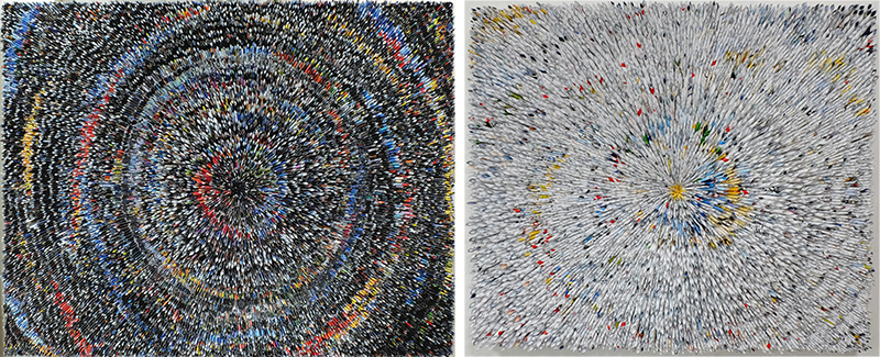 좌) 이병례, 촉각에서 시각으로_확산, 2024, 116.8x91cm, papper, acrylic on canvas, 2024/우) 이병례, 촉각에서 시각으로_확산2, 2024, papper, acrylic on canvas, 53x45 cm