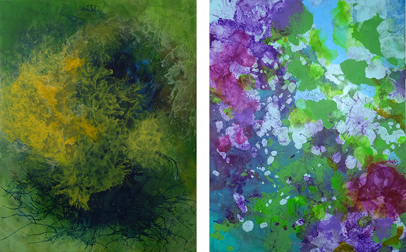 좌) 김은영, 2024, live_yellow24-1, Acrylic on canvas, 162x130.3 cm/우) 김은영, 2024, live_lightblue1, Acrylic on canvas, 72.7x53 cm