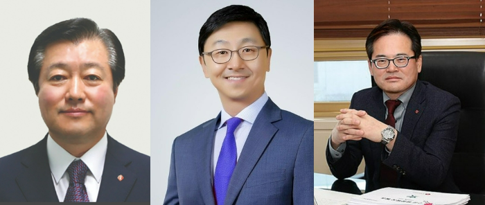 (왼쪽부터)이영구 롯데그룹 식품군HQ 총괄대표 겸 롯데웰푸드 대표이사 부회장, 이창엽 롯데웰푸드 대표이사 부사장, 박윤기 롯데칠성음료 대표이사 부사장. /사진=각 사