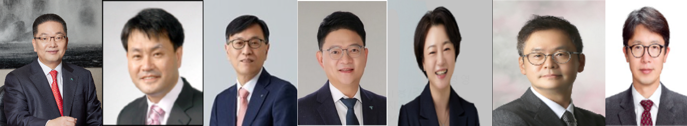 (왼쪽부터) 이호성 하나은행장 후보, 성영수 하나카드 대표 후보, 김용석 하나캐피탈 대표 후보, 양동원 하나저축은행 대표 후보, 김덕순 하나펀드서비스 대표 후보, 양재혁 하나벤처스 대표 후보, 장일호 핀크 대표 후보./사진제공=하나금융지주