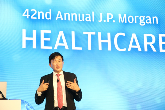 존림 삼성바이오로직스 대표의 2024 JPMHC 발표 모습. /사진제공=삼성바이오로직스