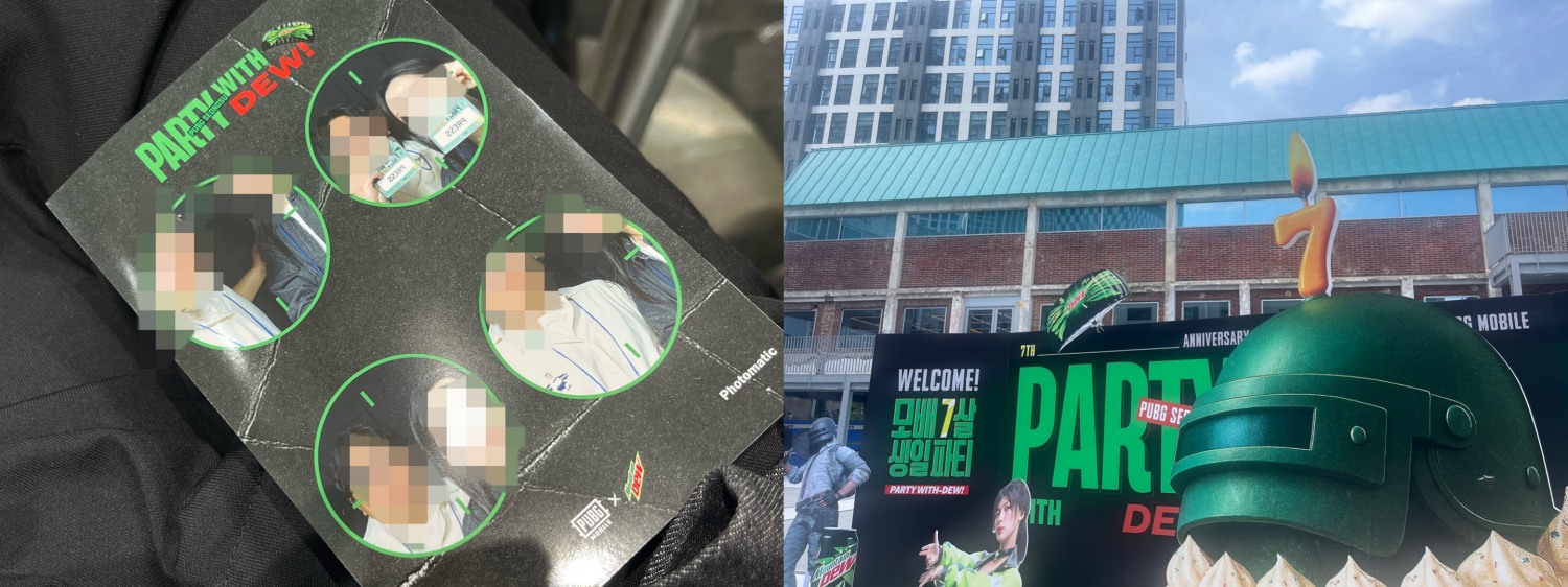 크래프톤이 배틀그라운드 모바일 서비스 7주년을 기념해 펍지 성수에서 팝업스토어를 열었다. 사진은 팝업스토어 포토부스에서 촬영 후 인쇄한 이미지, 포토존 전경. / 사진=정채윤 기자