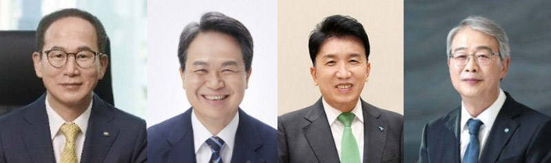 (왼쪽부터) 양종희 KB금융그룹 회장, 진옥동 신한금융그룹 회장, 함영주 하나금융그룹 회장, 임종룡 우리금융그룹 회장 / 사진제공 = 각 사