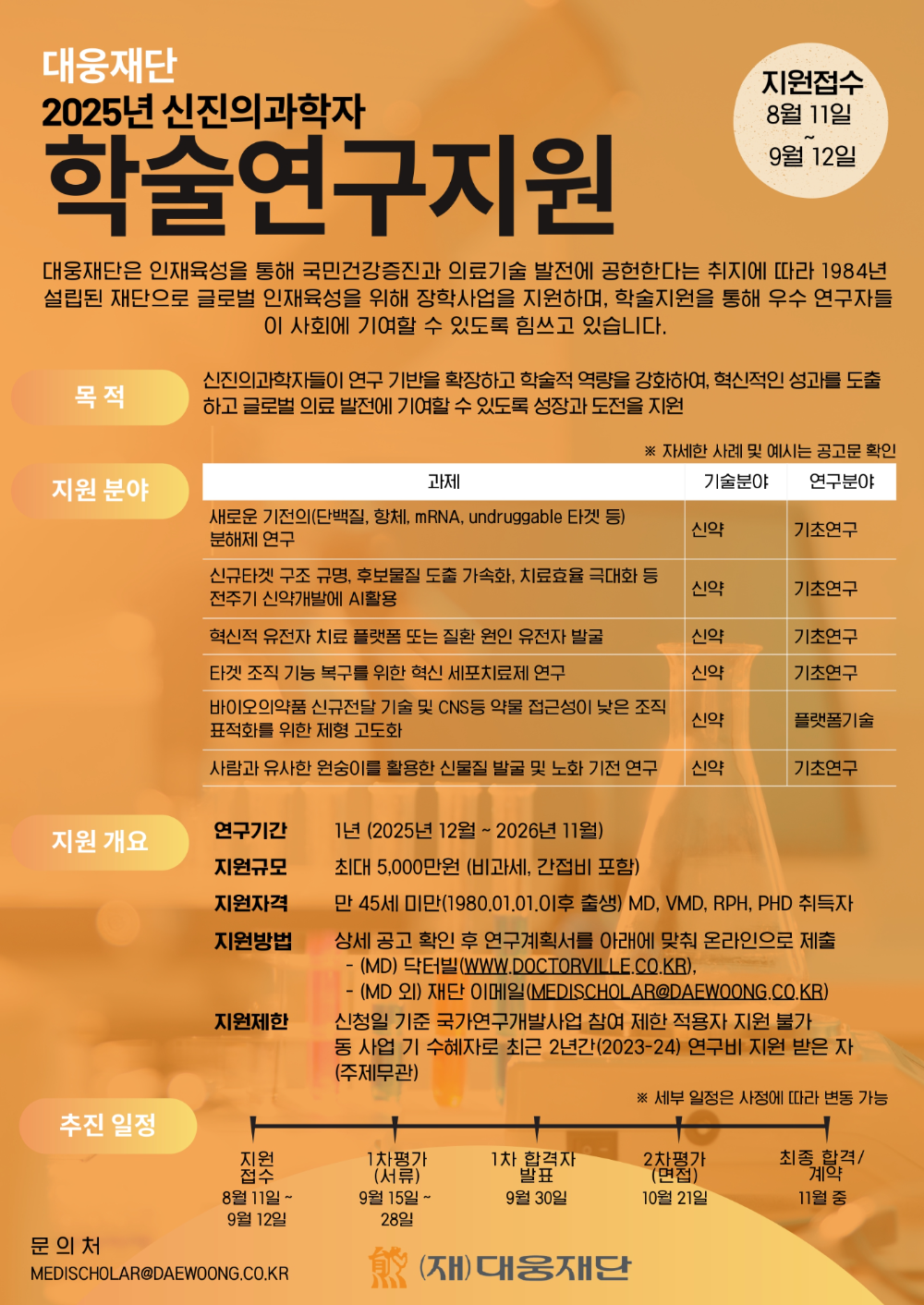 대웅재단 신진의과학자 학술연구지원사업 공모 포스터. /사진=대웅재단