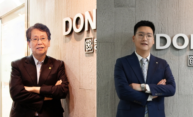 이양구 전 동성제약 회장(왼쪽)과 나원균 동성제약 대표. /사진=동성제약