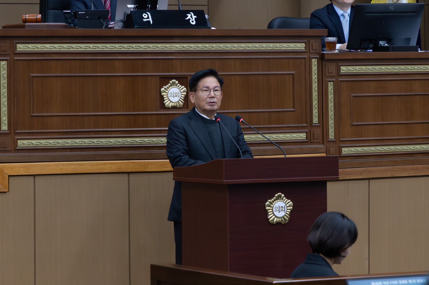 박강수 마포구청장이 제280회 서울시 마포구의회 제2차 정례회에서 시정연설하는 모습./사진제공=마포구