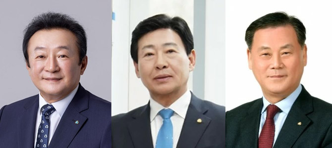 20대 새마을금고중앙회장 선거 후보자. (왼쪽부터)김인 새마을금고중앙회장, 유재춘 서울축산새마을금고 이사장, 장재곤 종로광장새마을금고 이사장./사진=선거관리위원회