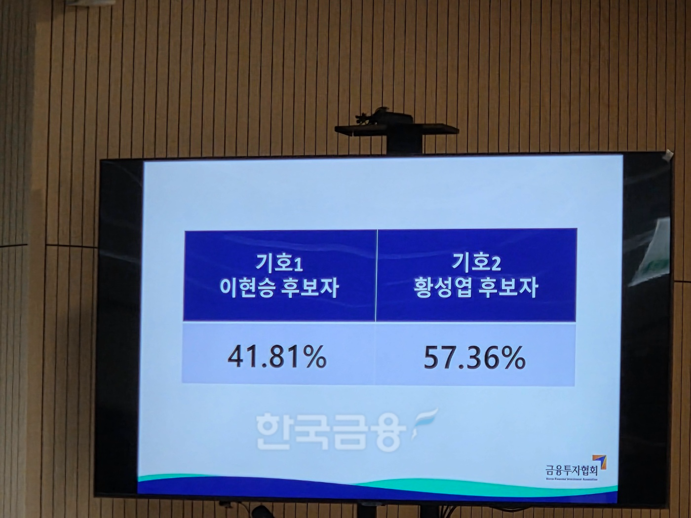 18일 열린 제7대 금융투자협회장 선거 결선투표 결과 / 사진= 한국금융신문(2025.12.18)