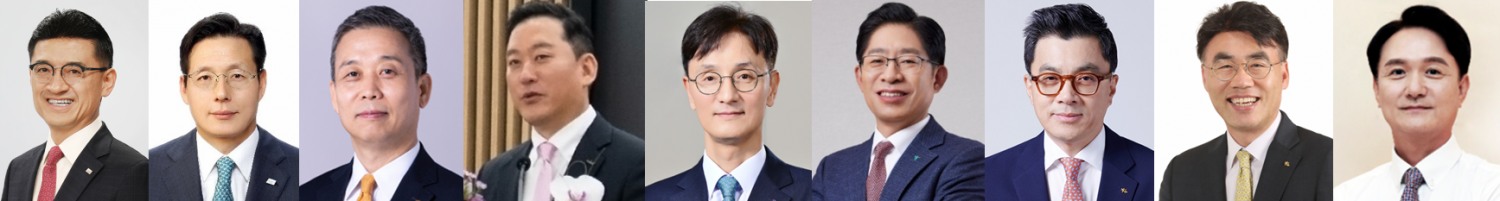 증권사 CEO. 왼쪽부터 김미섭-허선호 미래에셋증권 대표이사, 윤병운 NH투자증권 대표이사, 김성환 한국투자증권 대표이사, 이선훈 신한투자증권 대표이사, 강성묵 하나증권 대표이사, 강진두-이홍구 KB증권 대표이사, 엄주성 키움증권 대표이사. / 사진제공= 각사