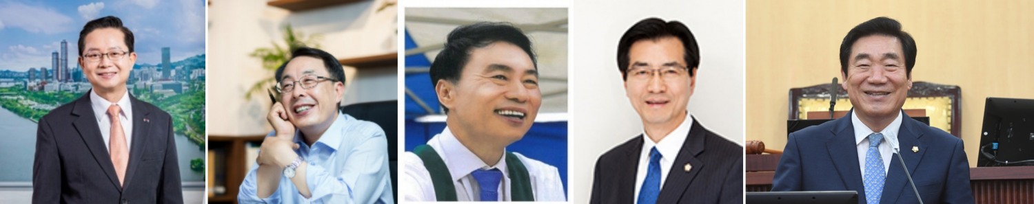 (사진 왼쪽부터 순서대로)국민의힘 최호권 영등포구청장, 최웅식 후보와 더불어민주당 후보 김정태·고기판·유승용 후보./사진제공=각 후보