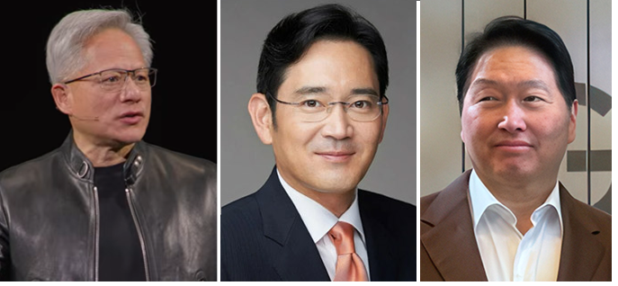 (왼쪽부터) 젠슨 황 엔비디아 CEO, 이재용 삼성전자 회장, 최태원 SK 회장