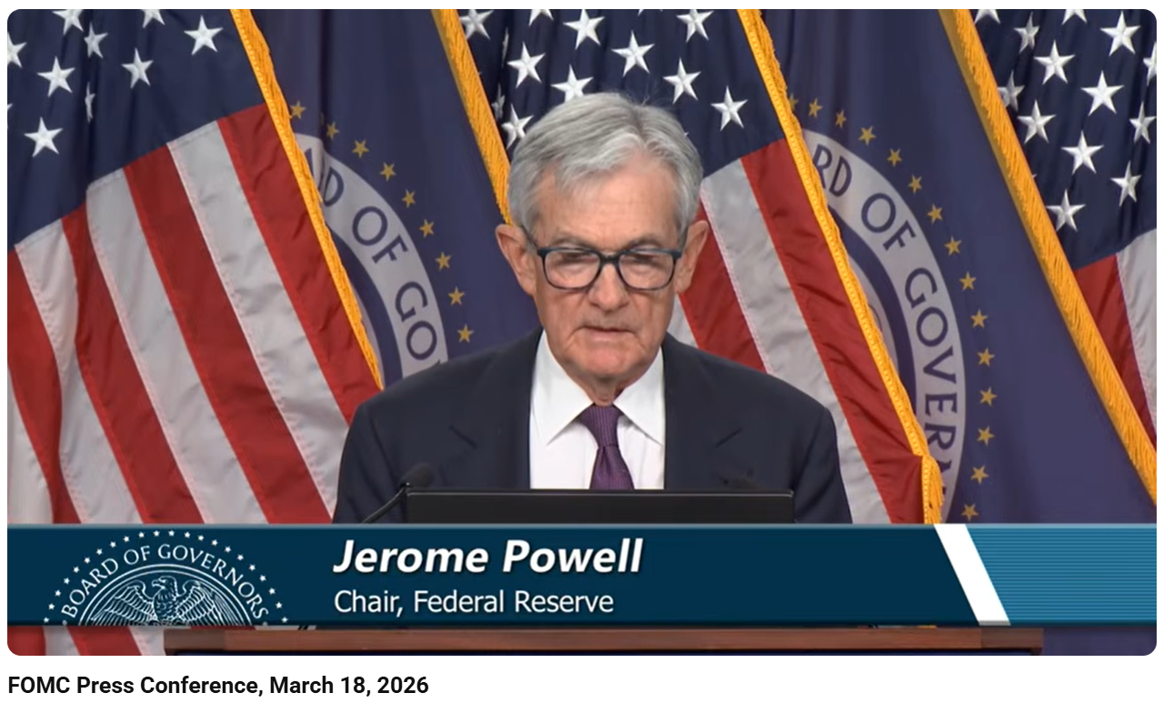 제롬 파월 미국 연준(Fed) 의장 기자회견(2026.03.18) / 사진출처= Federal Reserve 유튜브 채널 갈무리