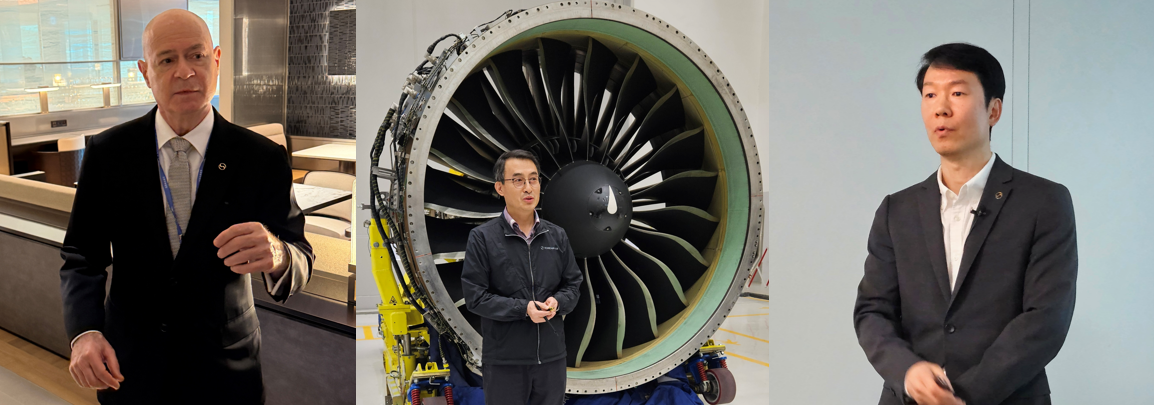 통합 대한항공 출범을 이끄는 주역들. (왼쪽부터) 대한항공 기내식기판 및 라운지 부문 총괄 데이비드 페이시(David Pacey) 부사장과 엔진정비공장장 김광은 상무, 김강현 운항훈련원장. /사진=신혜주 기자