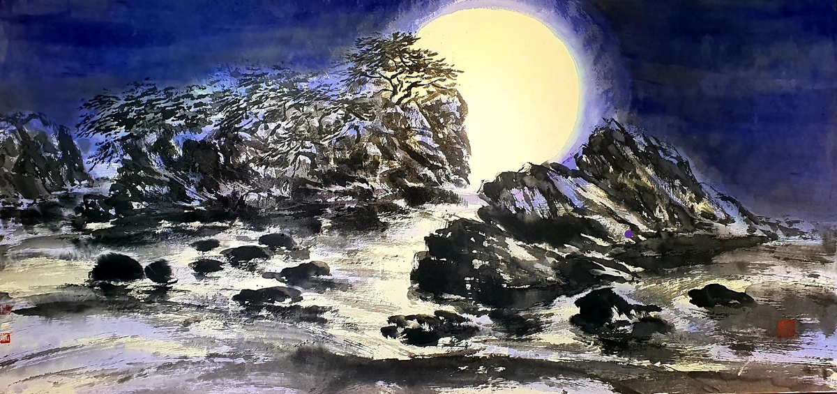 달빛(Moonlight) , 90×212cm, Color and Ink on Korean Paper, 2021