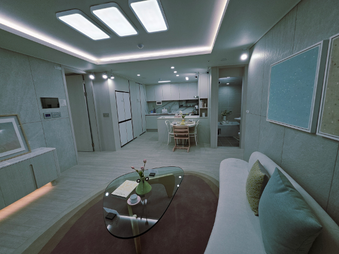 59B㎡타입 거실과 주방 전경./한국금융신문 조범형 기자