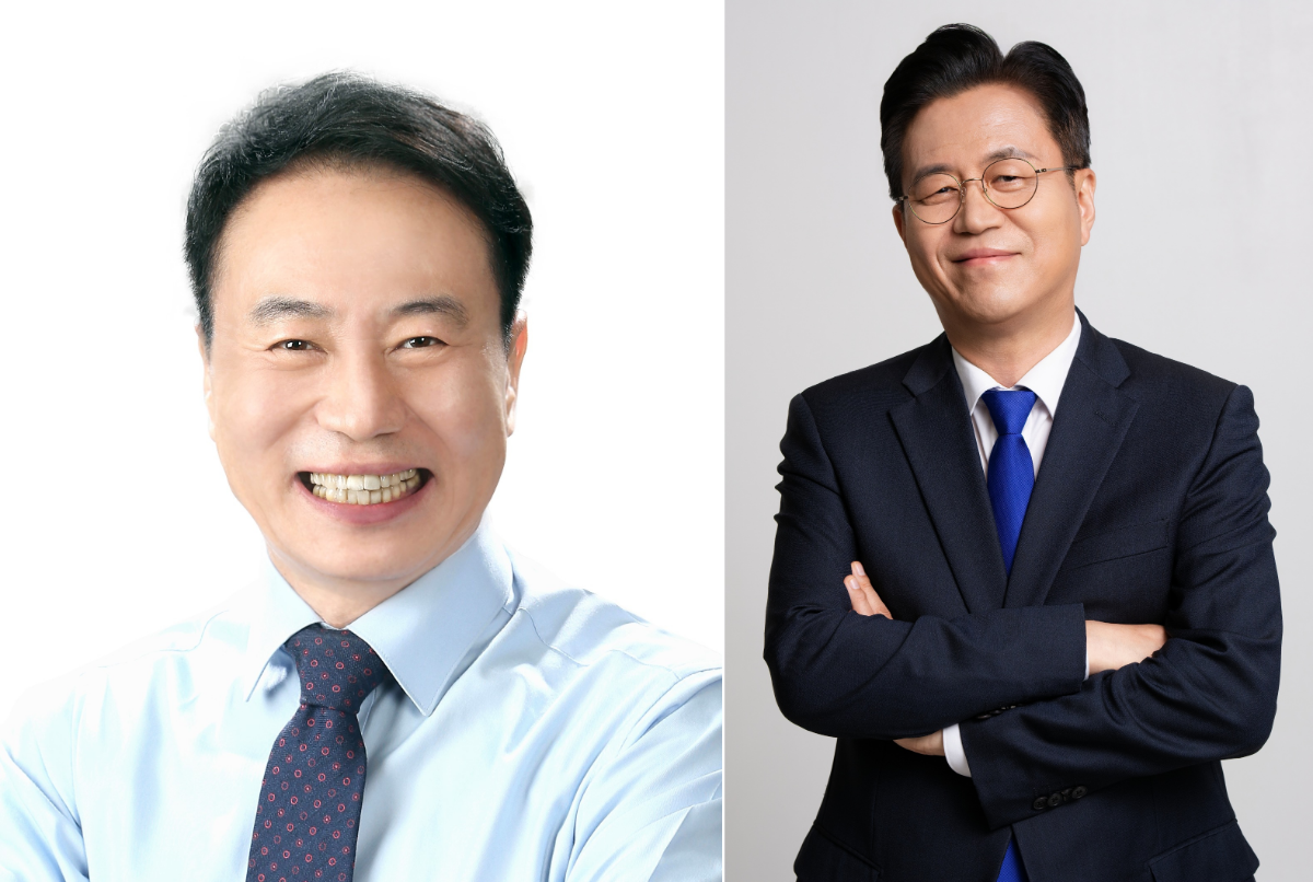 김정태(사진 왼쪽)·조유진 민주당 영등포구청장 예비후보./사진제공=각 선거캠프