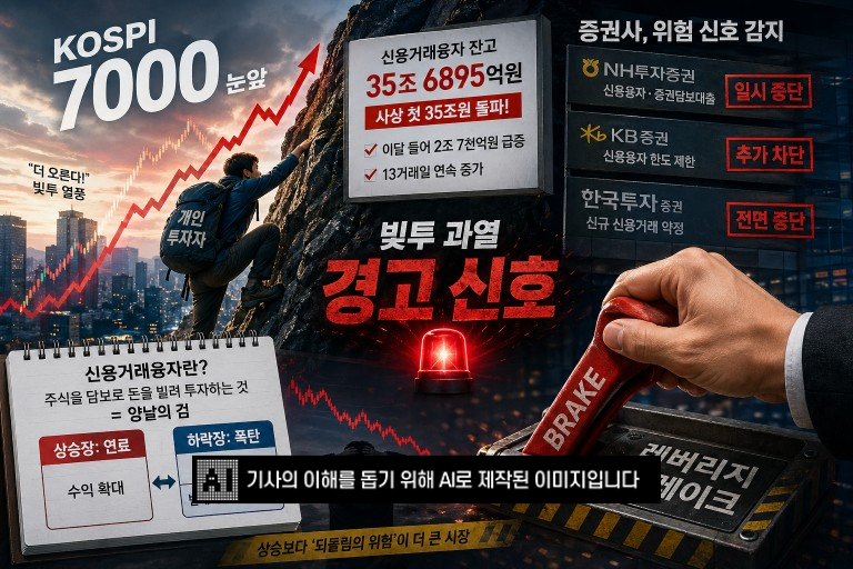 코스피 7000 눈앞…35조 ‘빚투’에 증권사들 먼저 겁먹어