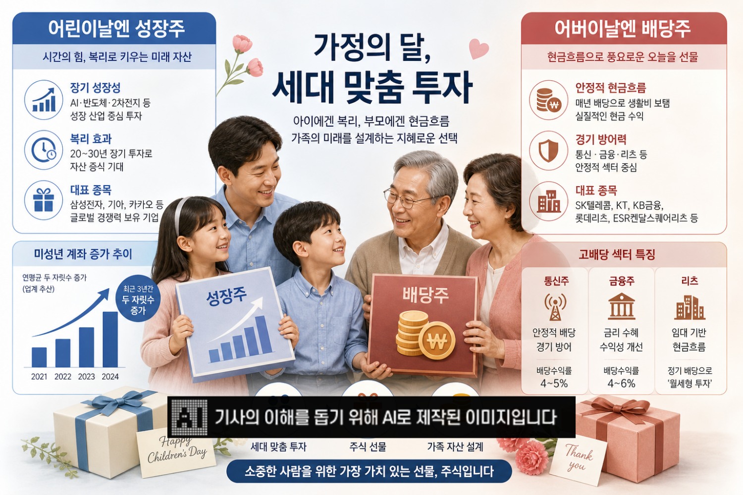 어린이날엔 성장, 어버이날엔 배당…주식 선물도 세대 전략