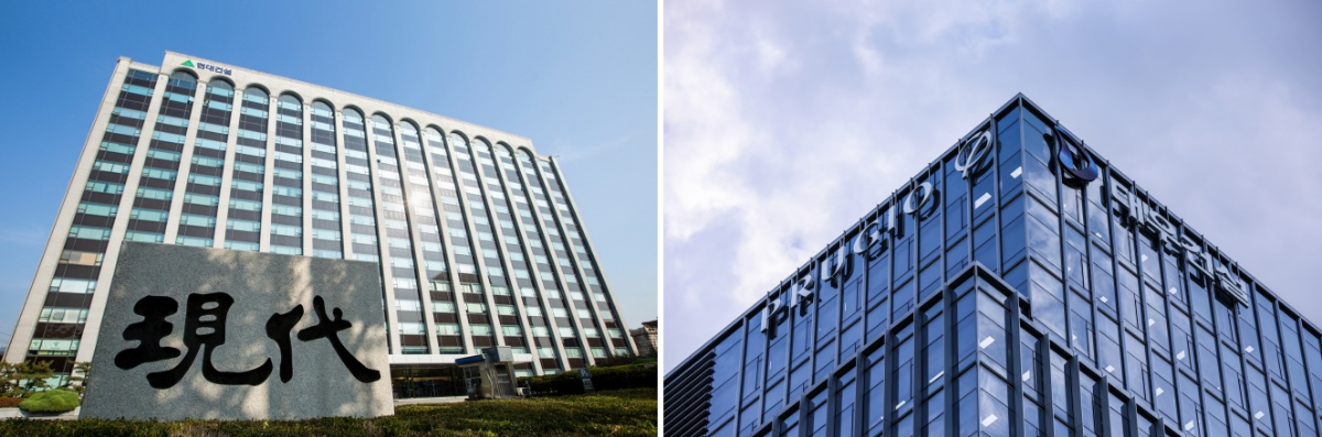 현대건설 계동사옥 전경(사진 왼쪽)과 을지로 대우건설 본사./사진제공=현대·대우건설
