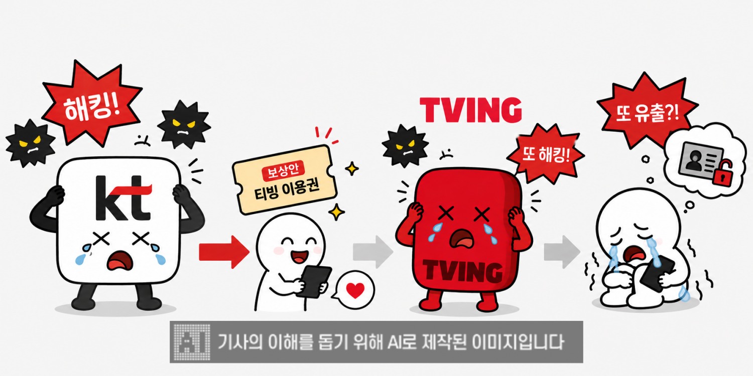 최근 국내 토종 온라인동영상서비스(OTT) 플랫폼 티빙에서 대규모 개인정보 유출 사고가 발생하면서, 지난해 KT 해킹 사태 이후 보상 프로그램을 통해 유입된 이용자들이 연쇄 피해를 입는 초유의 사태가 벌어졌다. /이미지=생성형AI