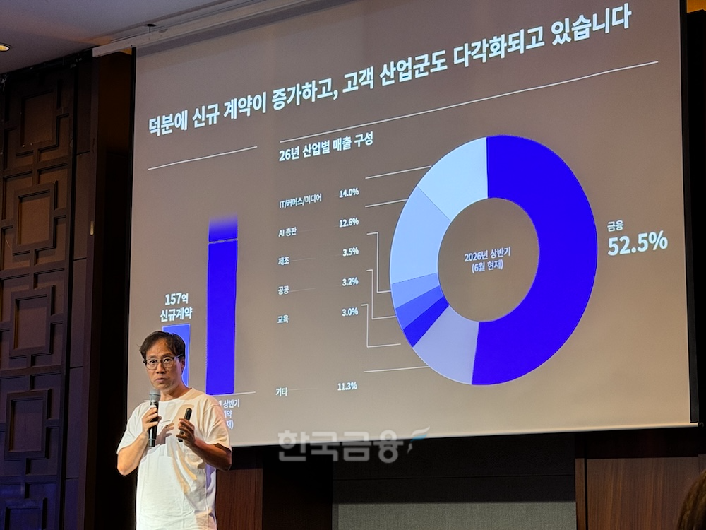 김성훈 업스테이지 대표가 16일 서울 여의도 콘래드 호텔에서 '미디어 데이'를 열고 '업스테이지 컴퍼니' 출범을 알렸다. /사진=정채윤 기자