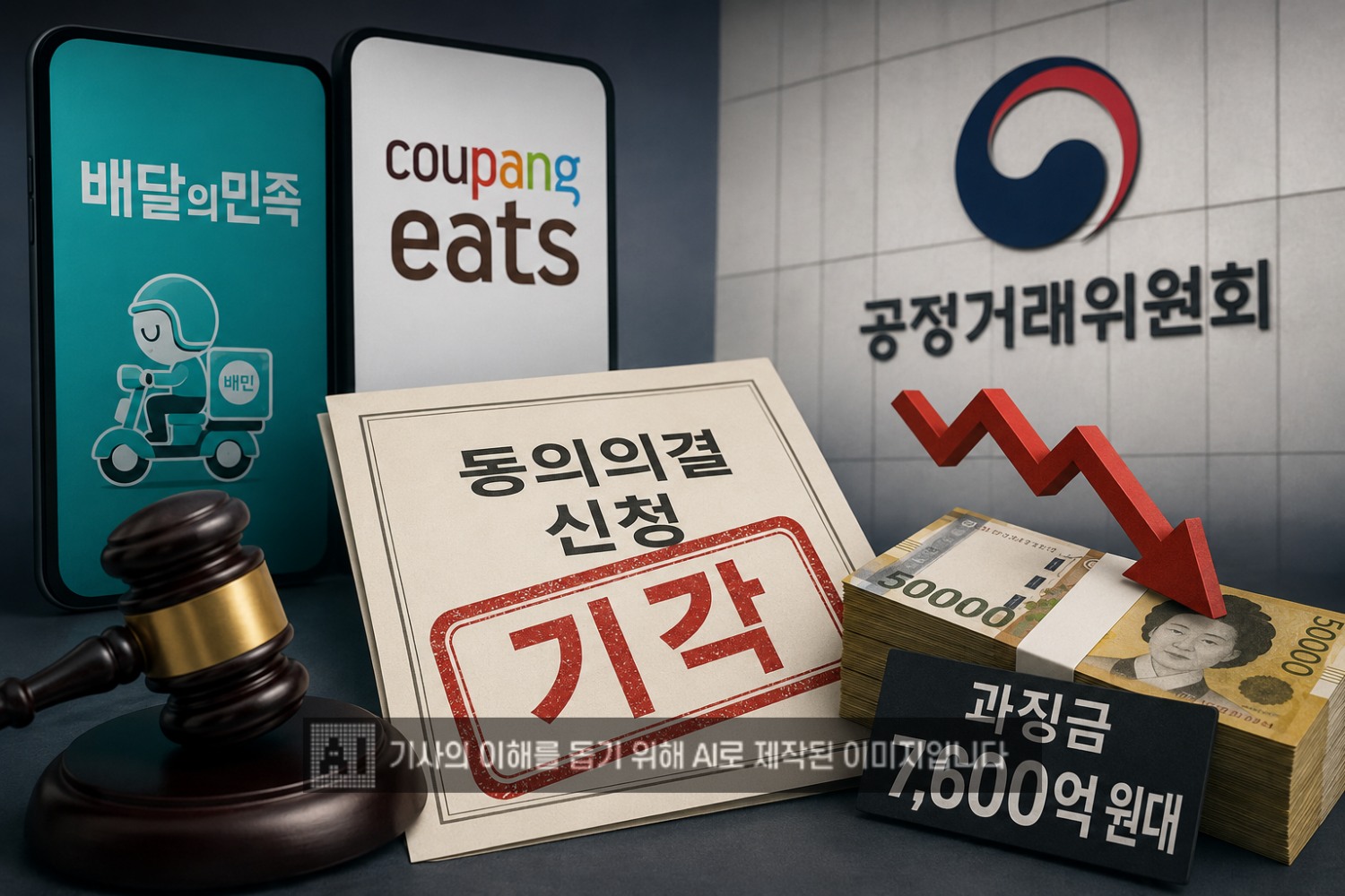 공정위가 배민과 쿠팡이츠의 동의의결 신청을 기각했다. /사진=생성형AI