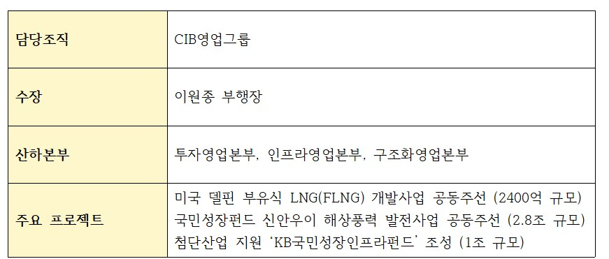 KB국민은행 CIB 담당부서 및 주요 프로젝트