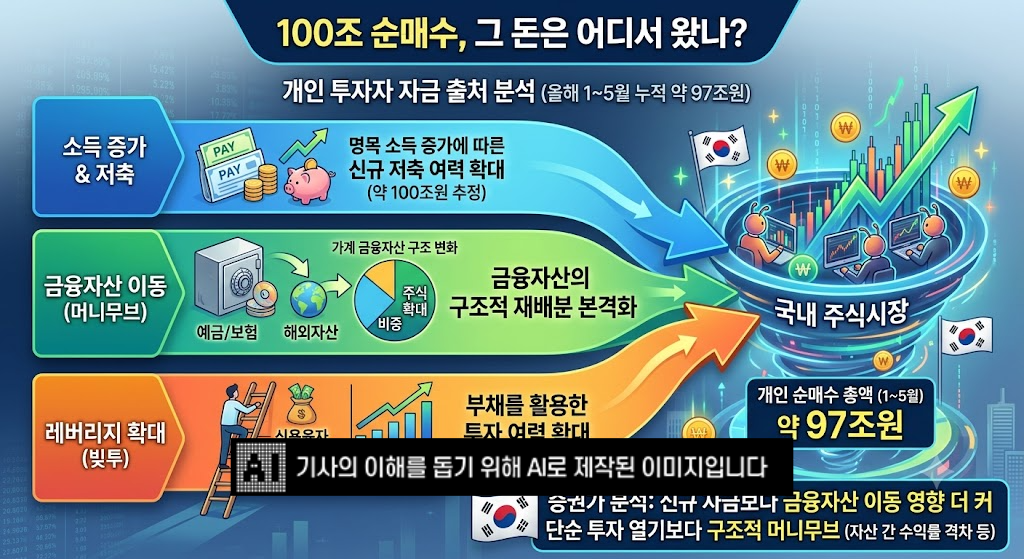 개인 순매수 100조 육박…“신규 자금보다 자산 재배분이 주도”