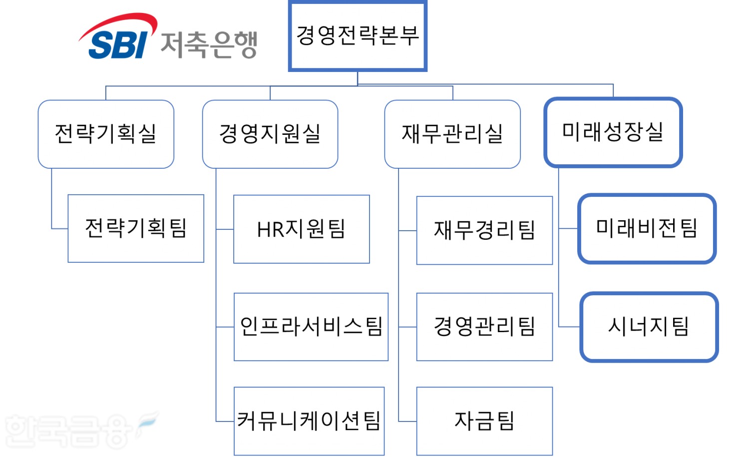 현재 기준 SBI저축은행 경영전략본부 조직도. 자료=SBI저축은행 통일경영공시 보고서. SBI저축은행. 정리=옥준석 기자.