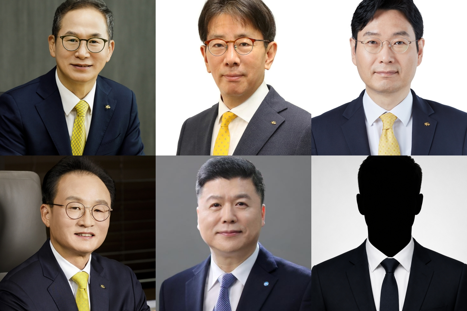 (첫 줄 왼쪽부터) 양종희 KB금융지주 회장, 이재근 KB금융지주 글로벌·WM·SME부문장, 이창권 KB금융지주 미래전략부문장(둘째 줄 왼쪽부터) 이환주 KB국민은행장, 권광석 전 우리은행장 / 사진=KB금융지주, 한국금융신문DB
