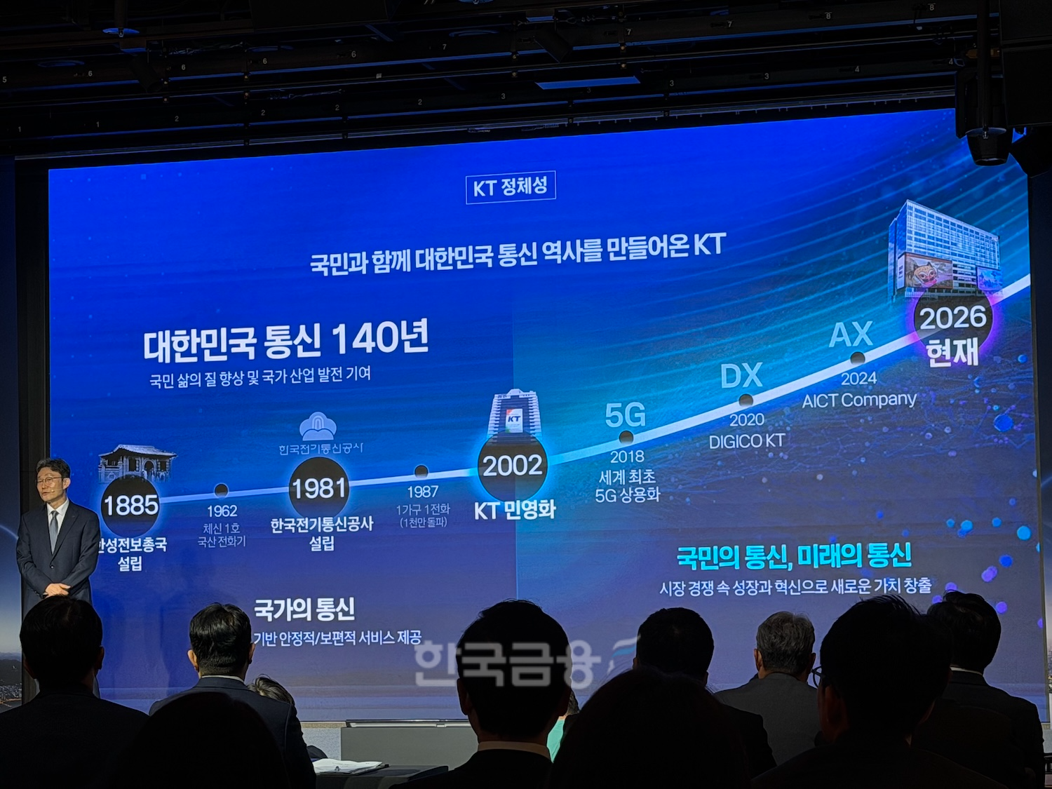 박윤영 KT 대표이사가 6일 서울 광진구 풀만 앰배서더 서울 이스트폴 호텔에서 취임 후 첫 기자간담회를 열고 ‘AX 플랫폼 컴퍼니’로 도약하기 위한 핵심 전략을 발표하고 있다. /사진=정채윤 기자