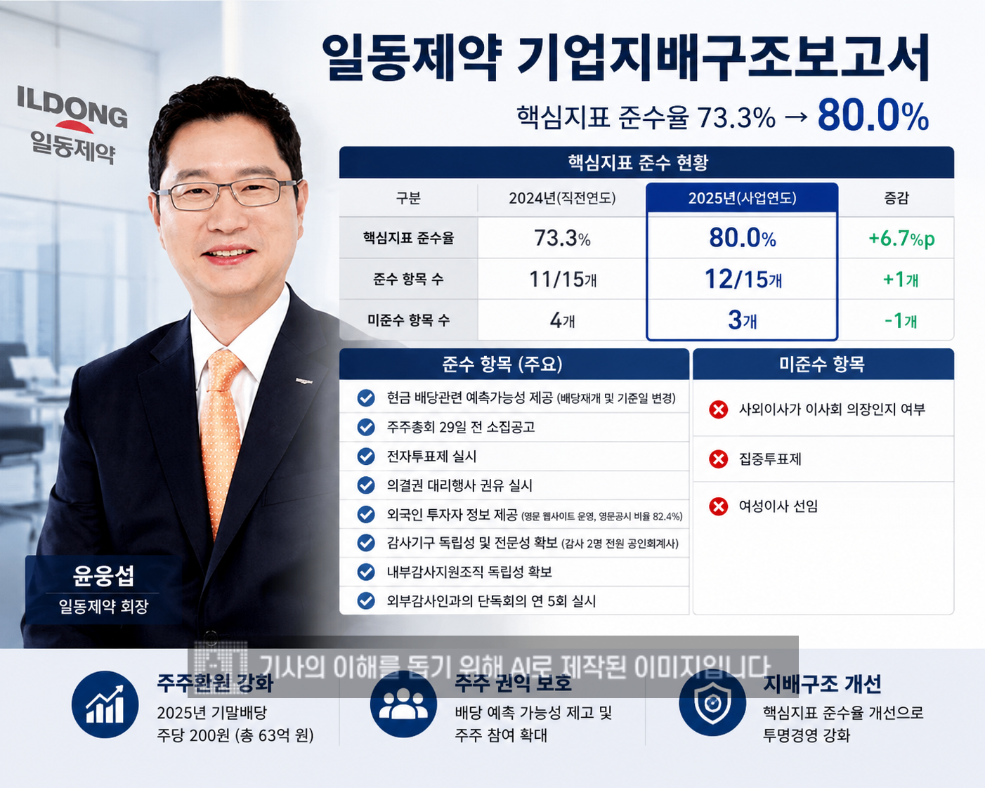 일동제약 기업지배구조 핵심지표 준수율 그래픽. /사진=생성형 AI