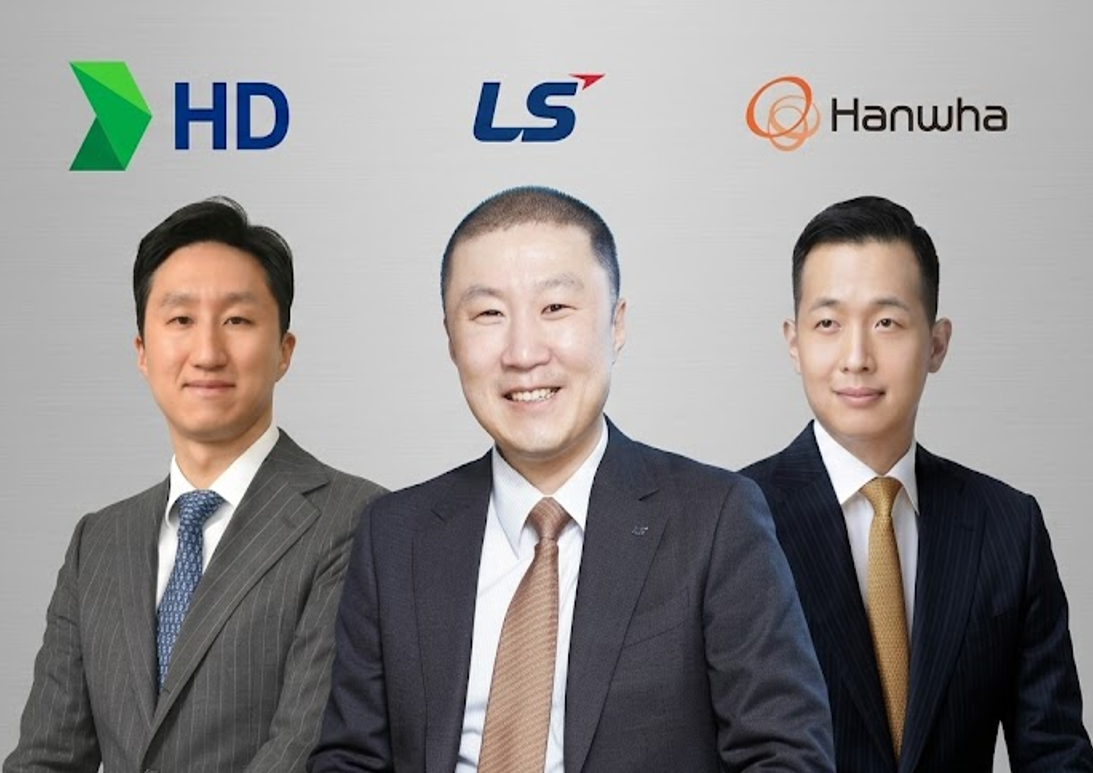 From left, HD Hyundai Chairman Chung Ki-sun, LS Group Chairman Koo Ja-eun, and Hanwha Group Vice Chairman Kim Dong-kwan. / Image generated by AI using photos provided by each company.
