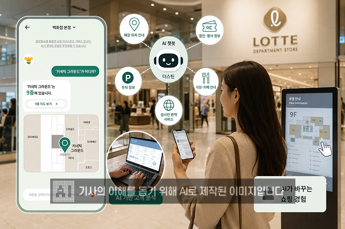 ▲ 롯데백화점이 챗봇 더스틴, 외국어 서비스 등 다양한 AI서비스를 제공하고 있다. 사진 = 생성형AI