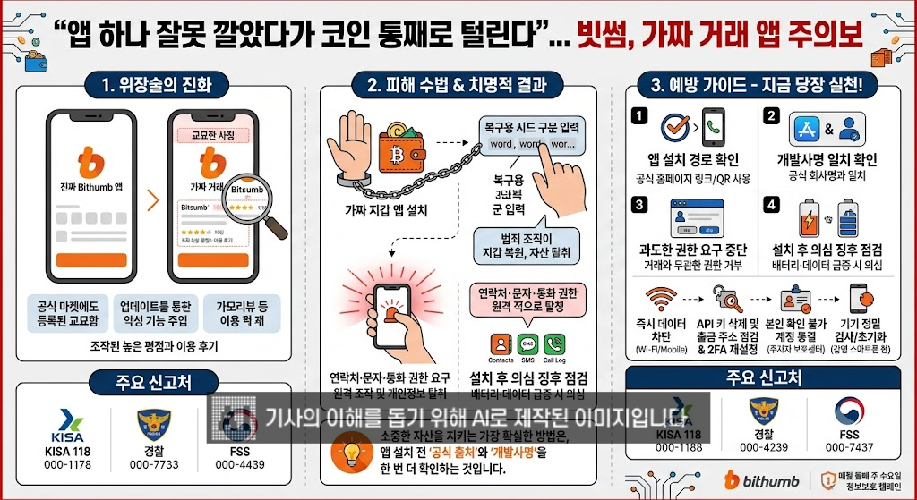 "앱 하나 잘못 깔았다가 코인 통째로 털린다"…빗썸, 가짜 거래 앱 주의보