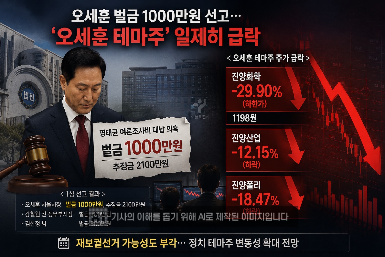 오세훈 시장직 상실 가능성에 테마주 '직격탄'…진양화학 하한가