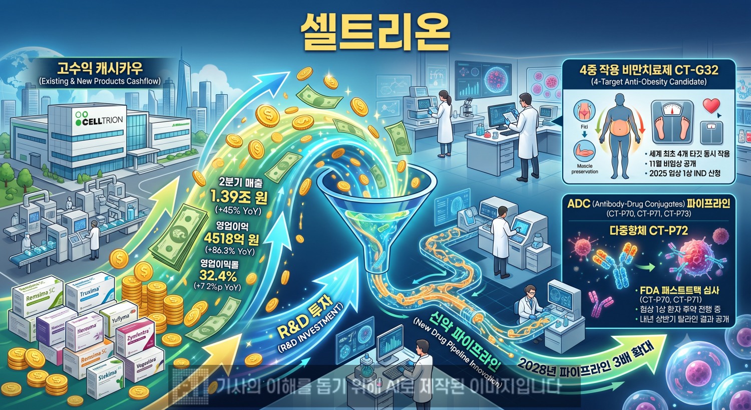 셀트리온이 비만치료제와 ADC 임상 결과 발표를 앞두고 있다. /그림=생성형 AI