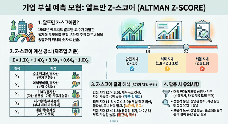 알트만 Z-스코어 구성 항목 및 산출 방법./출처=더 컴퍼스(AI 생성 이미지 활용)