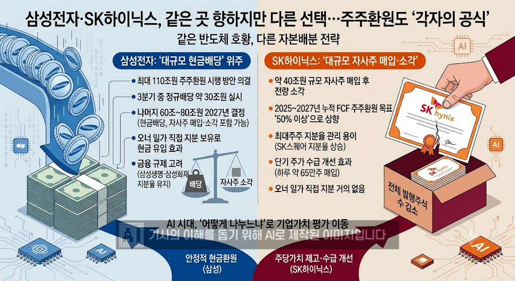 삼성전자·SK하이닉스, 같은 곳 향하지만 다른 선택…주주환원도 ‘각자의 공식’