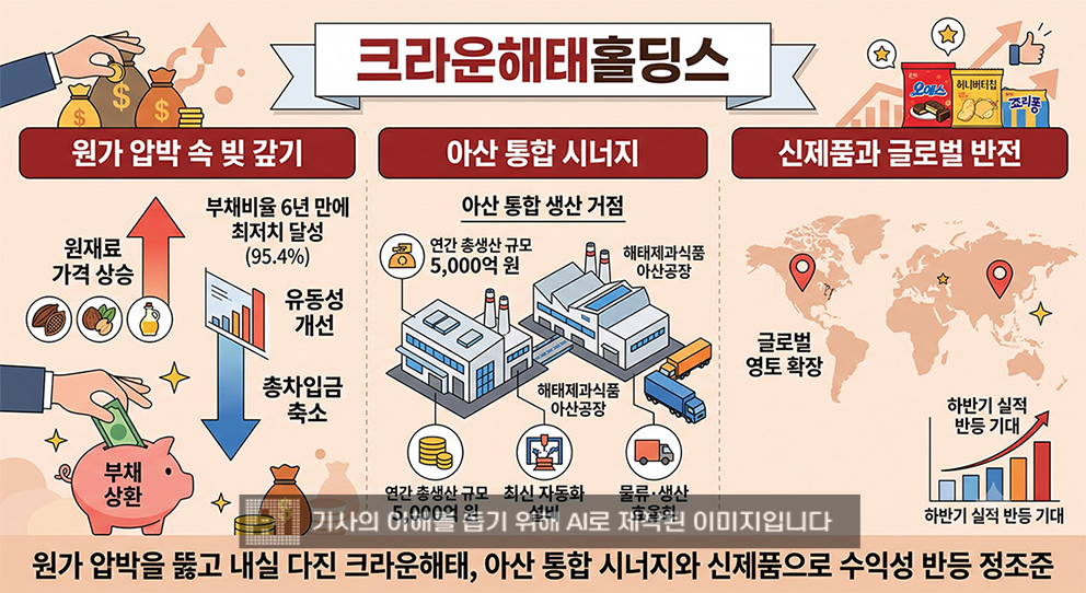 ▲ 크라운해태홀딩스가 원가 압박 속에서 글로벌 확대와 신제품으로 실적 반등을 노리고 있다. 이미지 = 생성형AI